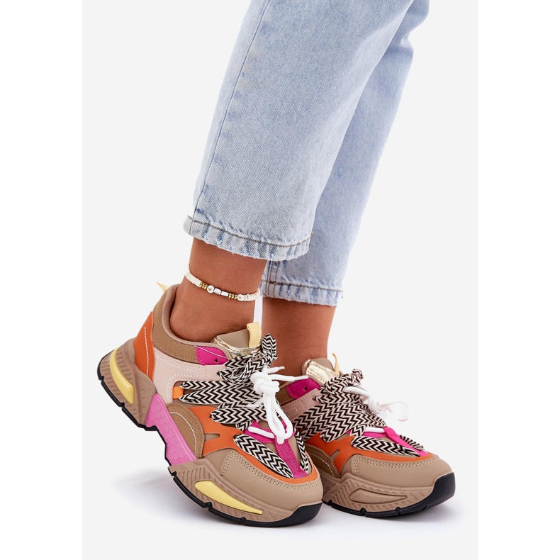 Turnschuhe Sportschuhe Frauen mit doppelter Schnürung Khaki beige 1