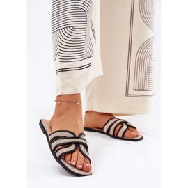 Klassische Frauen flache beige-schwarze Flip Flops 2