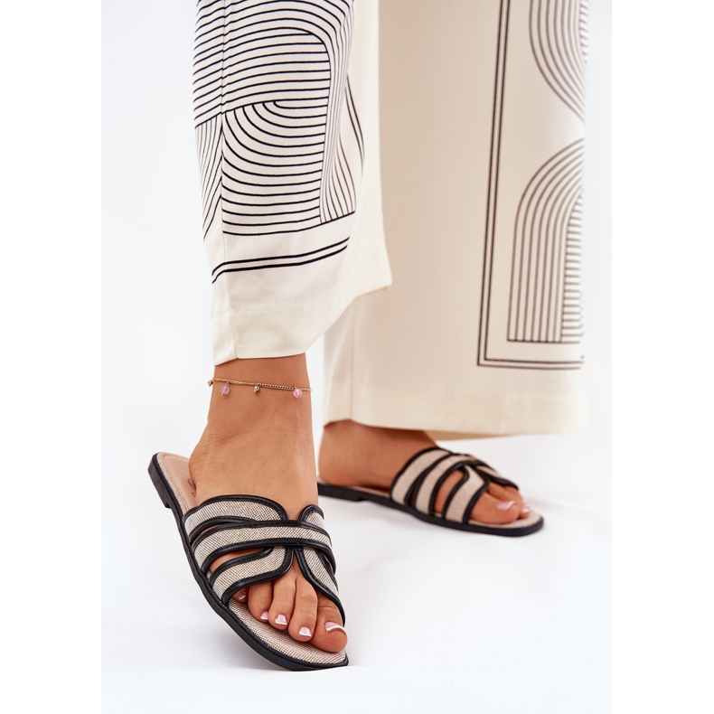 Klassische Frauen flache beige-schwarze Flip Flops 2