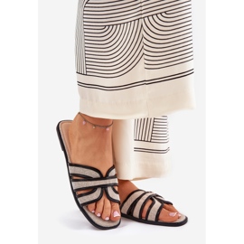 Klassische Frauen flache beige-schwarze Flip Flops 1