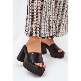 Damen -Öko -Leder -Hausschuhe auf dem Pfosten und der Plattform schwarz 2