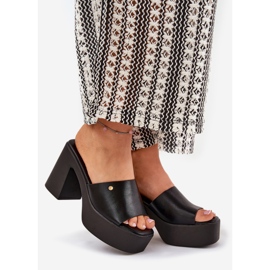 Damen -Öko -Leder -Hausschuhe auf dem Pfosten und der Plattform schwarz 1