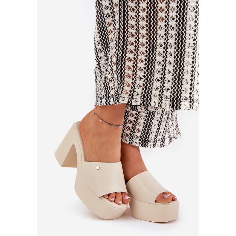 Damen -Öko -Leder -Pantoffeln für Frauen auf der Post- und Hell -Bettler -Plattform beige 1