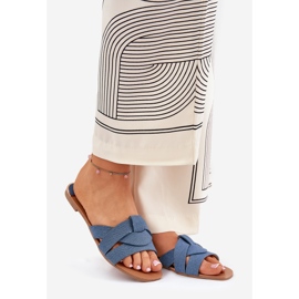 Flat -Frauen -Flip -Flops mit miteinander verwobenen Jeansstreifen blau 1