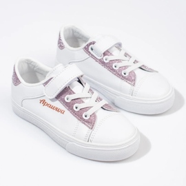 Weiße Kinder-Sneaker mit rosa Glitzer 2