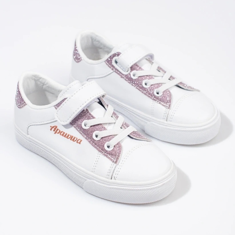 Weiße Kinder-Sneaker mit rosa Glitzer 2