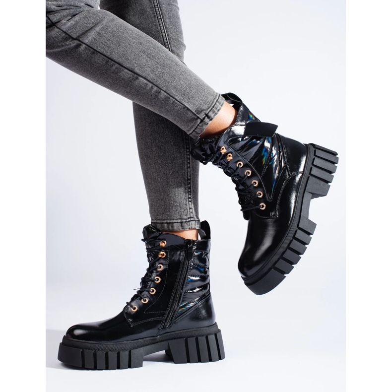 Schwarze Damen-Arbeiterschuhe mit dicker Sohle 1