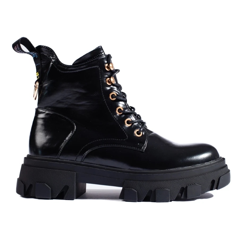 Damen-Lackstiefelette mit dicker Sohle schwarz 2