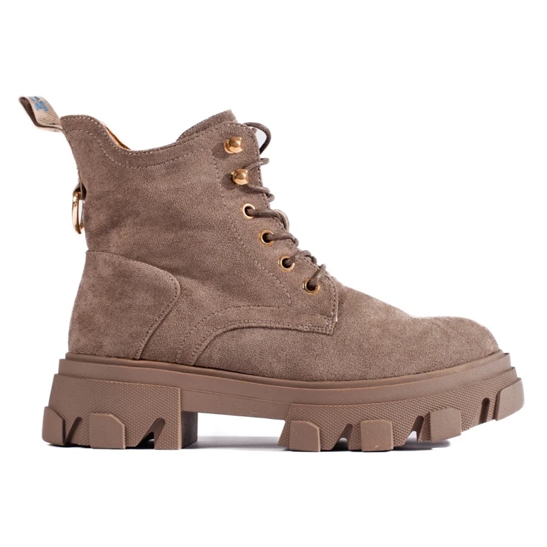 Damenstiefeletten aus Wildleder mit dicker Sohle beige 1