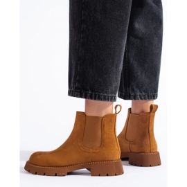 Braune Damen-Chelsea-Stiefel aus Wildleder mit flachem Absatz 1