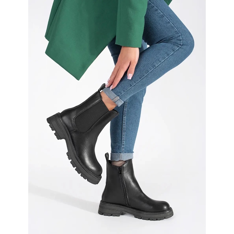 Schwarze Chelsea-Stiefel für Damen mit Plateau 1