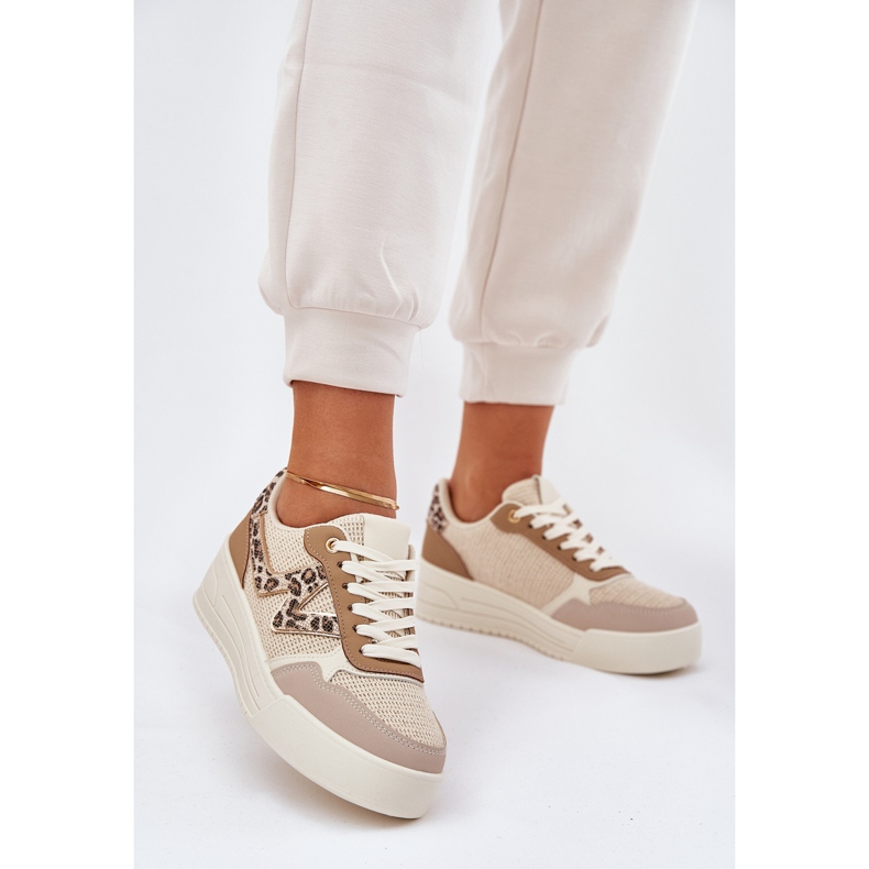 Frauensportschuhe auf der Plattform Leopard Khaki beige 2