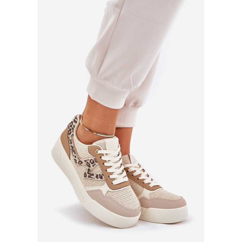 Frauensportschuhe auf der Plattform Leopard Khaki beige 1