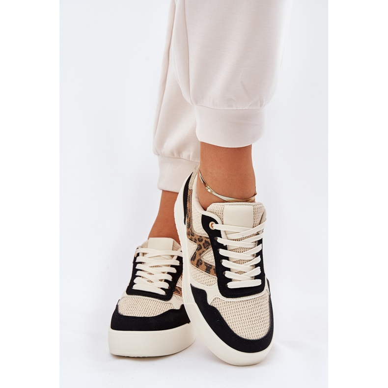 Frauen Sportschuhe auf der Plattform Leopardendruck schwarz 2