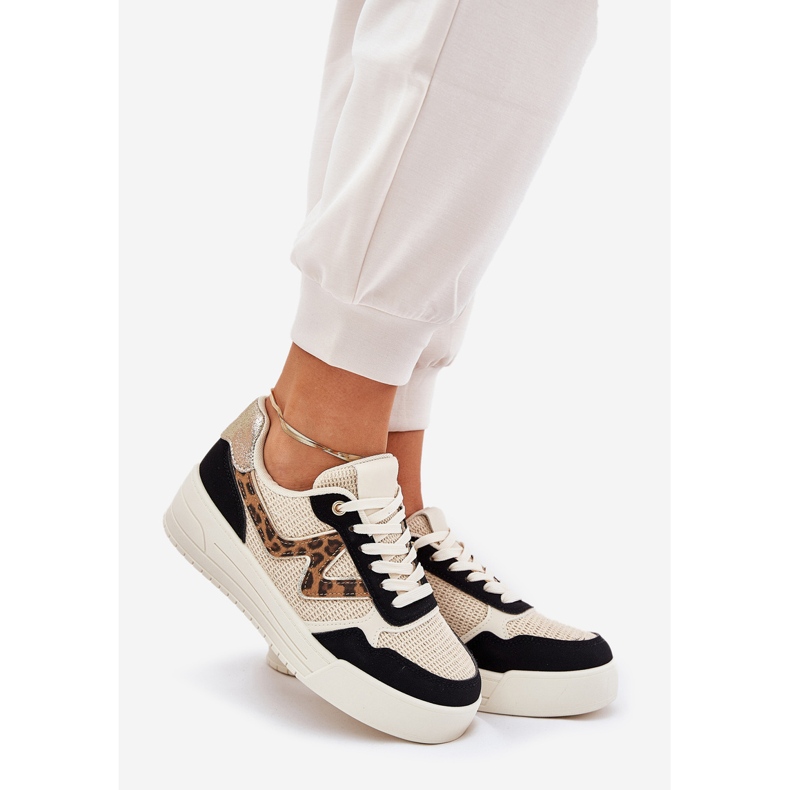 Frauen Sportschuhe auf der Plattform Leopardendruck schwarz 1