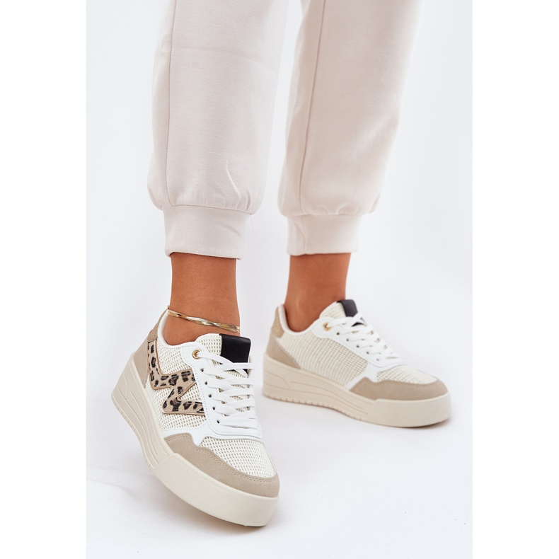 Frauen Sportschuhe auf der Plattform Leopard Beige 2