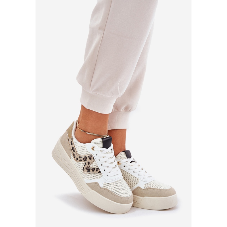 Frauen Sportschuhe auf der Plattform Leopard Beige 1