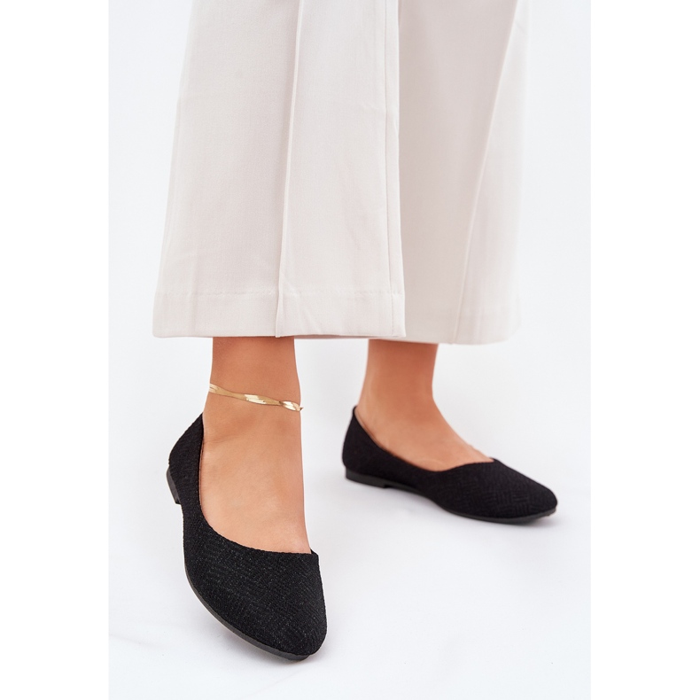 Flache Frauen -Ballerinas mit schwarzem Glitzer 2