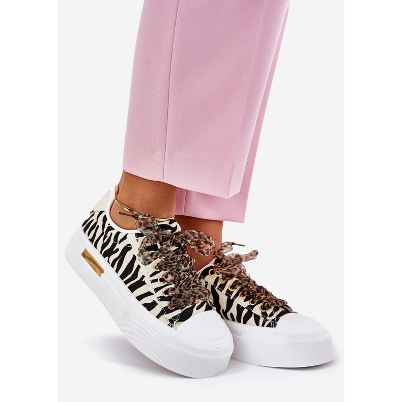 Frauen -Sneaker mit dekorativem Schnürsenkel Schwarz und Beige 1