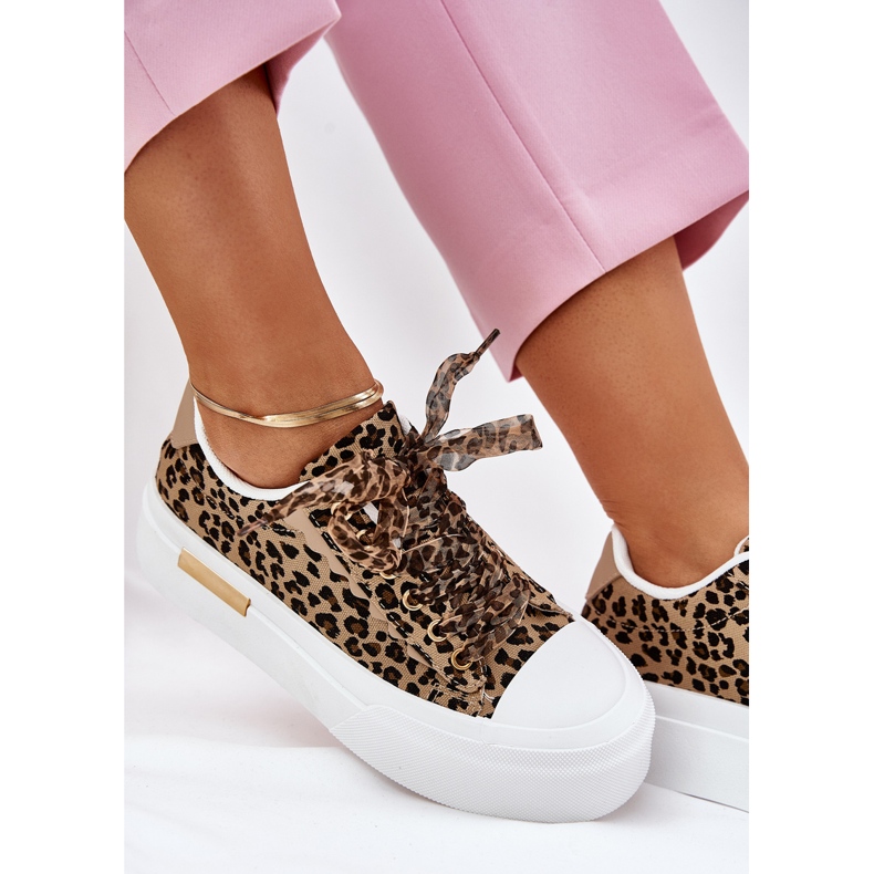 Frauen -Sneaker mit dekorativem Schnürsenkel Schwarz und Beige 2