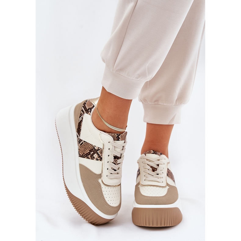Frauen -Turnschuhe auf einer massiven Plattform, Tiermuster Beige 2