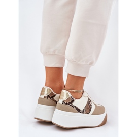 Frauen -Turnschuhe auf einer massiven Plattform, Tiermuster Beige 7