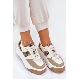 Frauen -Turnschuhe auf einer massiven Plattform, Tiermuster Beige 9