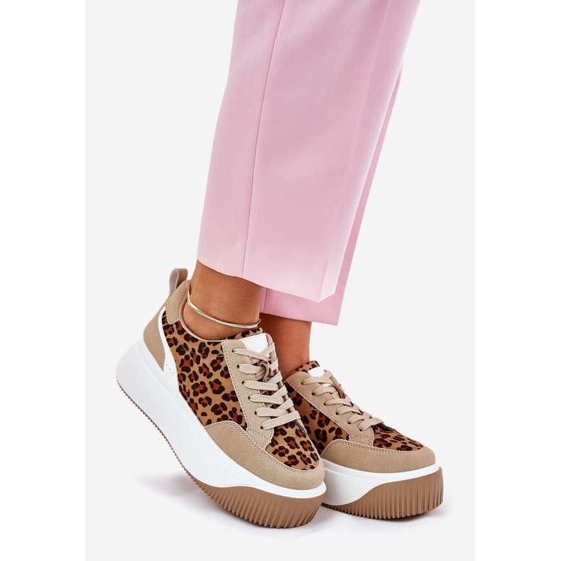 Frauen -Sneaker auf einer massiven Plattform Beige Leopard Print 1