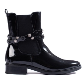 Damen-Stiefeletten aus Lackleder mit flachem Absatz schwarz 2