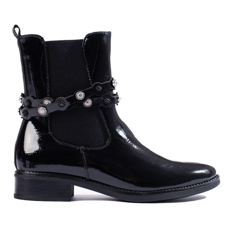 Damen-Stiefeletten aus Lackleder mit flachem Absatz schwarz 2