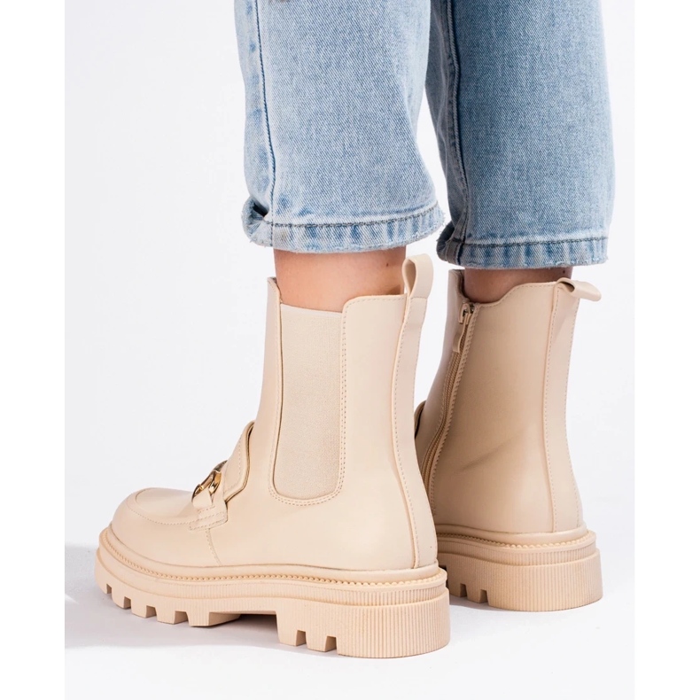 Beige Damen-Chelsea-Stiefel mit Plateausohle 1