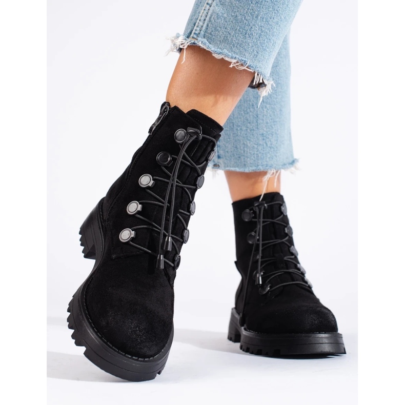 Schwarze Wildleder-Stiefeletten für Damen 2