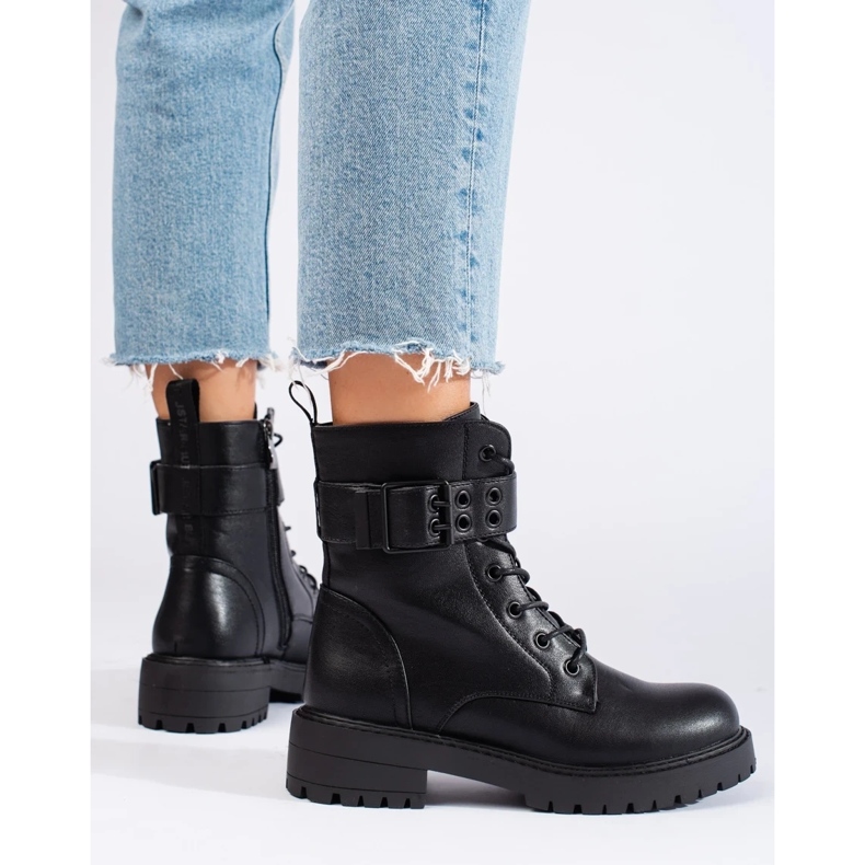 Damen-Schnürbeutel aus ökologischem Leder schwarz 1