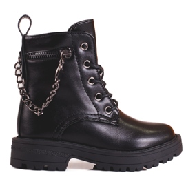 Schwarze Mädchenstiefel mit Kette 1