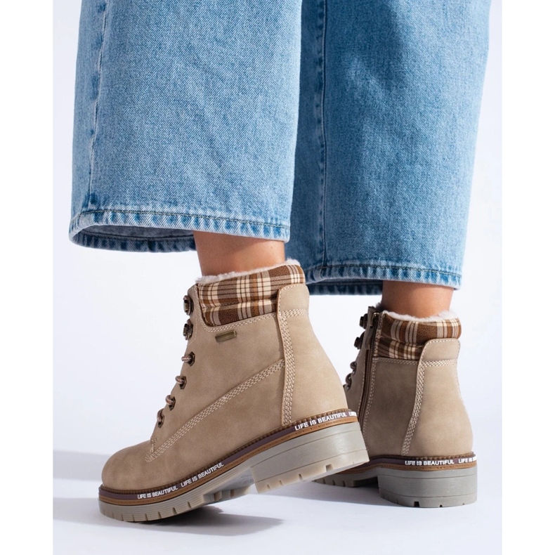 Shelovet beige Wanderschuhe für Damen aus ökologischem Leder braun 1