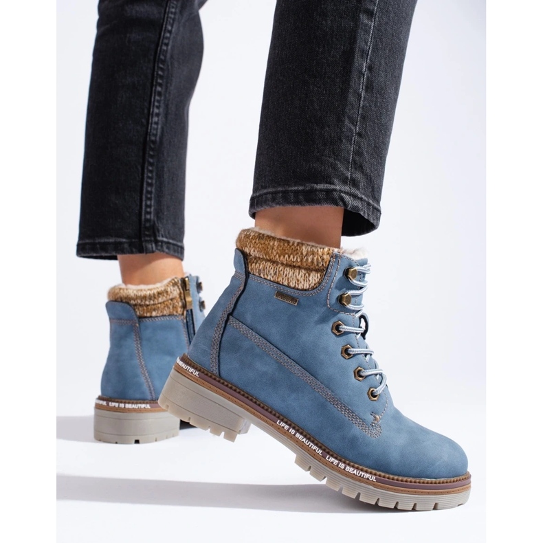 Blaue Damen-Wanderstiefel aus ökologischem Leder 1