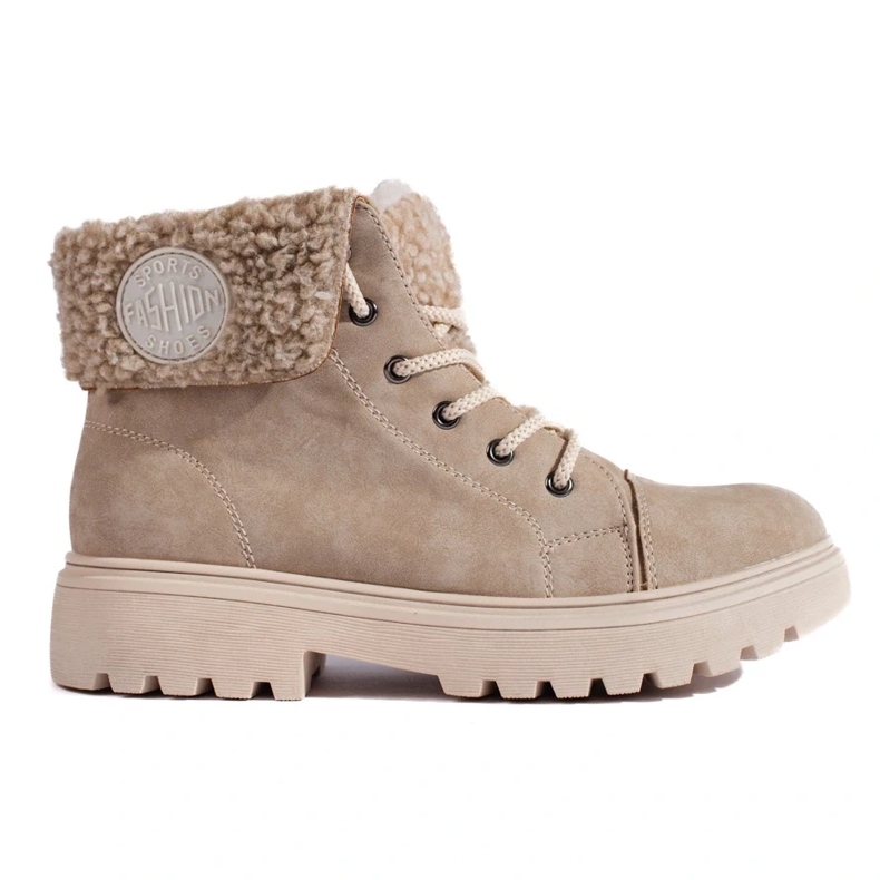 Wanderstiefel für Damen mit Lammfell beige 2