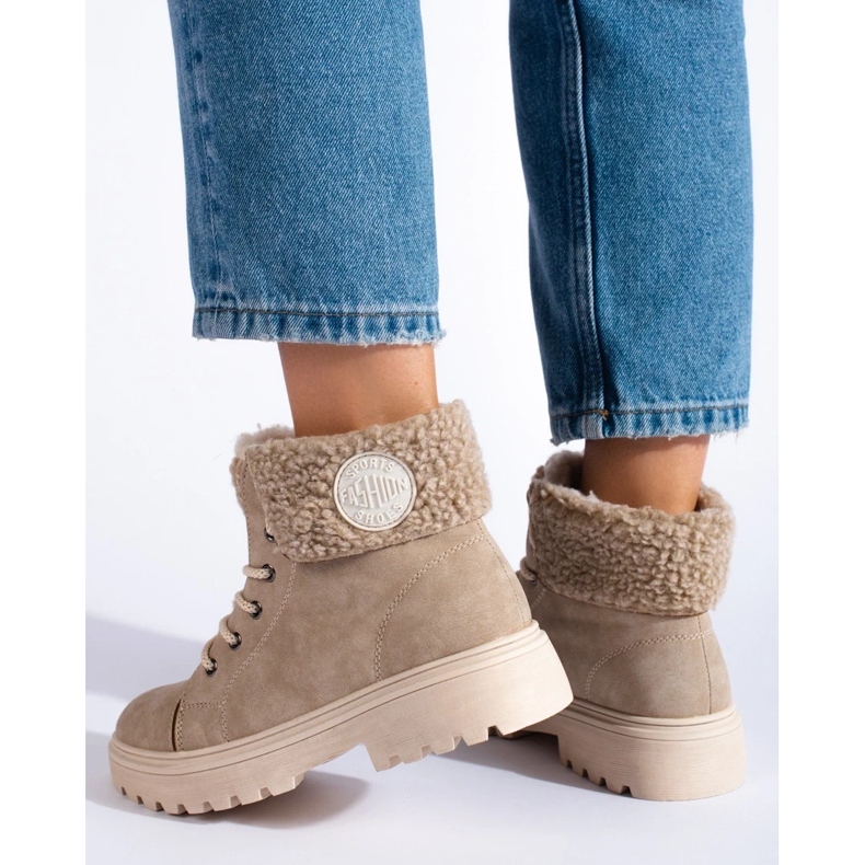 Wanderstiefel für Damen mit Lammfell beige 1