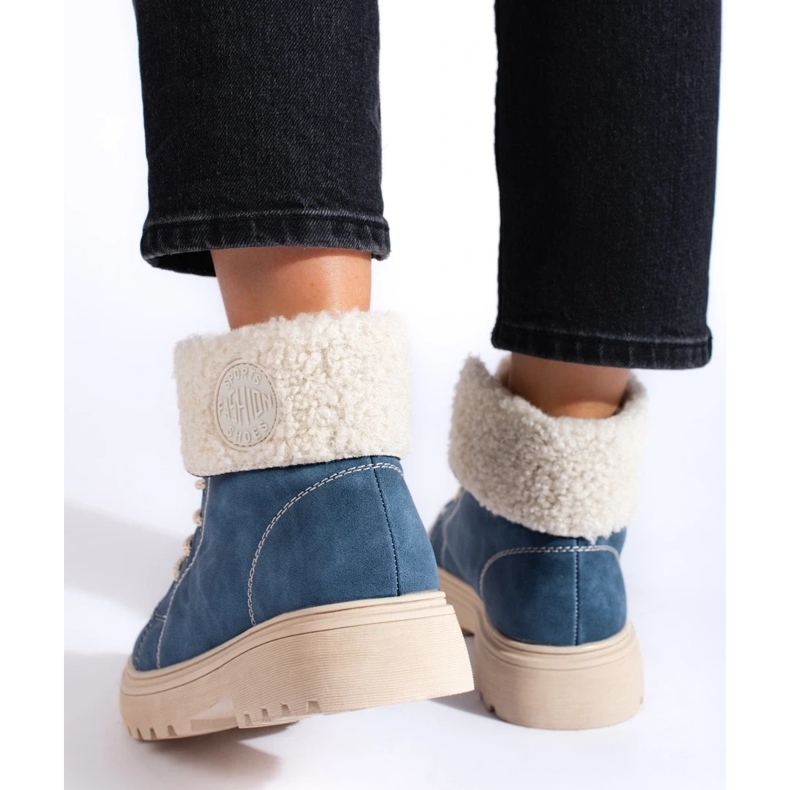 Wanderstiefel für Damen mit Lammfell blau 1