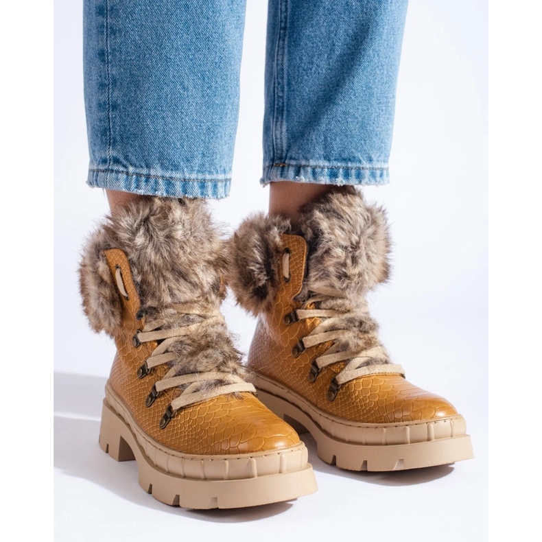 Wanderschuhe für Damen mit Fell beige 1