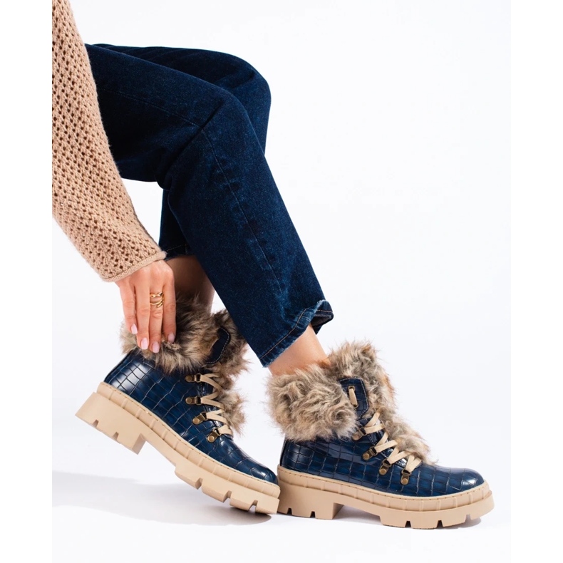 Goodin Blaue Damenstiefel mit Fell 1