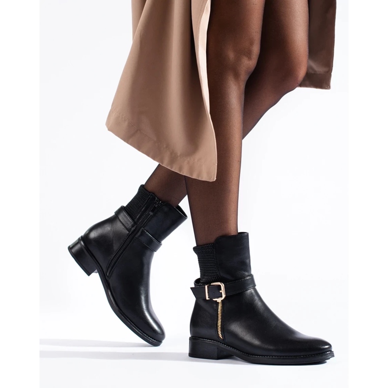 Flache Damenstiefeletten schwarz 1