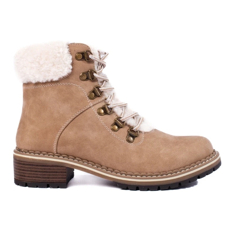 Beige Schaffellstiefel für Damen 2