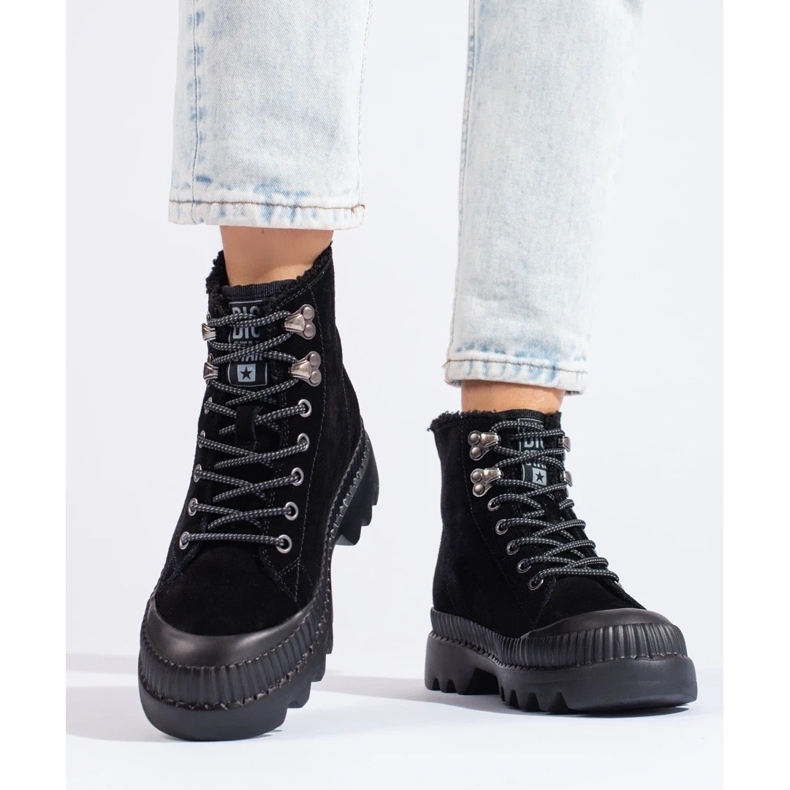 Schwarze Wanderschuhe auf der Plattform Big Star KK274522 2