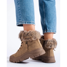 Braune Wanderschuhe für Damen mit Fell beige 1