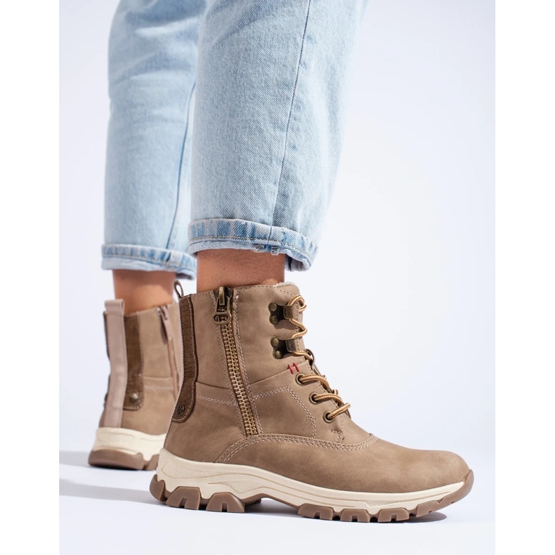 Damen-Schnürstiefel mit dekorativem Reißverschluss braun 2