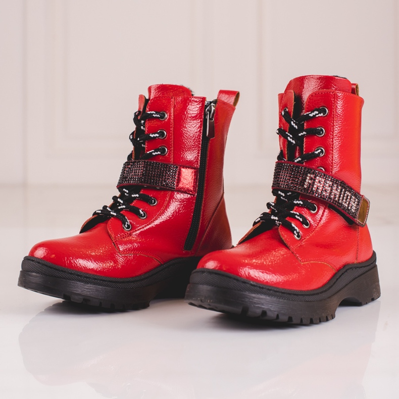 W. Potocki Potocki Mädchenstiefel mit Kristallen rot 2