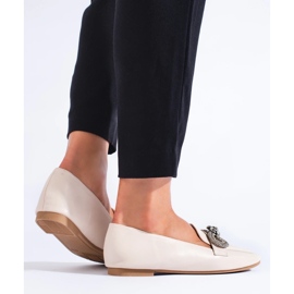 Elegante Damenmokassins mit Verzierung beige 1