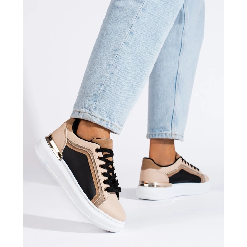 Beige Damen-Sneaker mit Glitzer 1