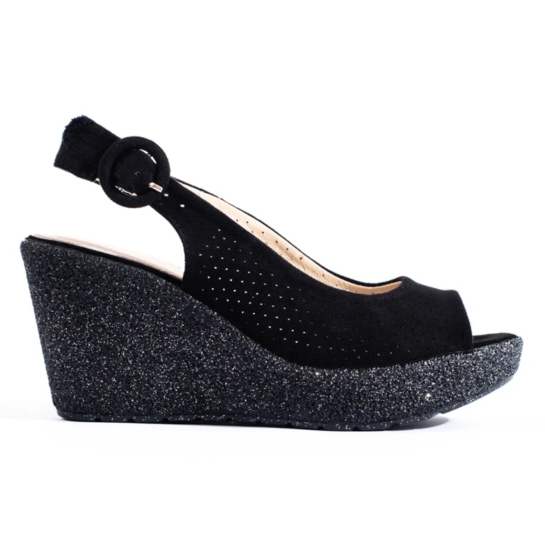 Schwarze Keilsandalen von Shelovet für Damen 1